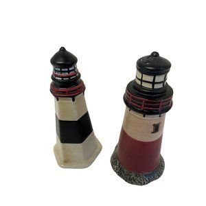 Vintage Set of Ceramic Lighthouse Salt and Pepper Shakers 5" tall x 2 1/2" White